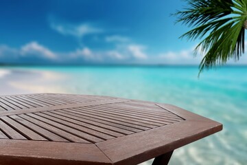 Wooden table with tropical sea landscape background