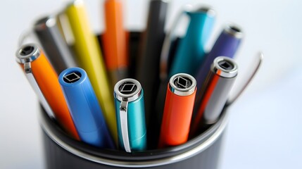 Fototapeta premium Pen Set: A set of pens with no label in a pen holder. 