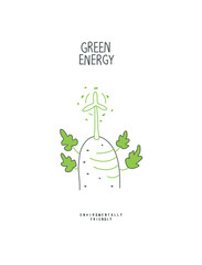 Vector hand drawn cartoon sketch of wind turbine on the hill. illustration of Environmentally friendly planet and Renewable resources..Protect the World from pollution concept.