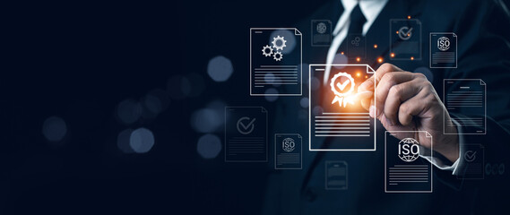 ISO standards quality control, assurance and warranty business technology concept.Modern ISO...