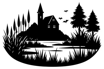 Spree Wald Nature Landscape Skyline Silhouette Vector Illustration
