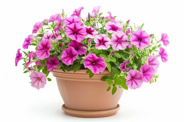 Solitary petunia pot on white backdrop