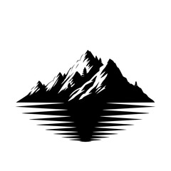 Fototapeta premium Abstract Mountain Landscape with Crescent Moon, Black and white abstract illustration of a mountain landscape featuring sharp peaks and a crescent moon in the background.