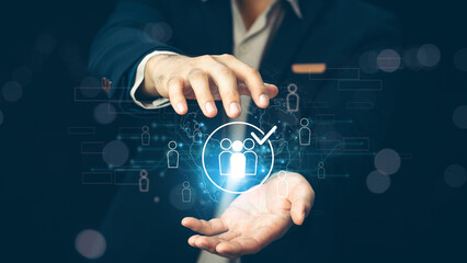 Fototapeta premium Know your customer (KYC) concept. Finding the target audience of a business, thinking about marketing to find customers, customer service, social media. digital marketing online.