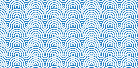 Vector overlapping Pattern Minimal diamond geometric blue color spiral line waves abstract wave line. seamless blue tile stripe overlap creative retro circle line fabric pattern white background.