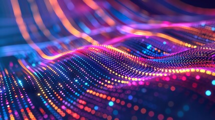 Abstract digital wave futuristic technology background with glowing neon lights and vibrant colors. Perfect for tech and innovation themes.