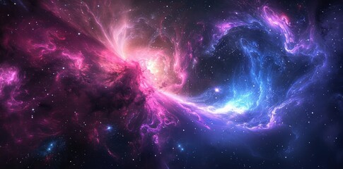 Cosmic Encounter: A Dance of Pink and Blue Nebulae