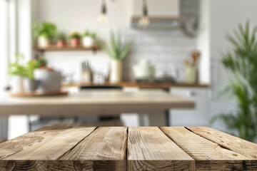 Table top with kitchen background out of focus