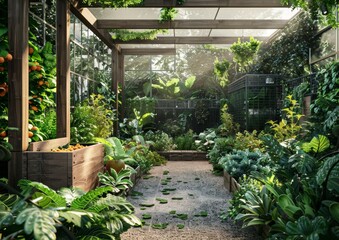 Lush Indoor Garden with Variety of Plants