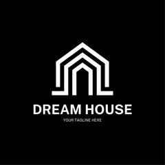 Real estate vector logo with text, house logo for branding with editable text.