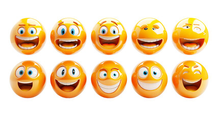 Obraz premium An array of smiling and laughing emojis, showcasing a variety of joyful and humorous digital expressions