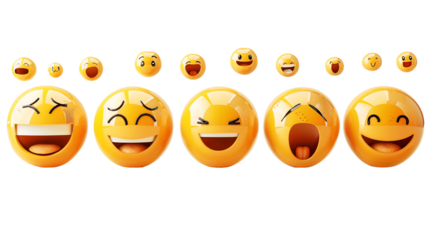 An array of smiling and laughing emojis, showcasing a variety of joyful and humorous digital expressions