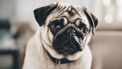 Pug close up on white background