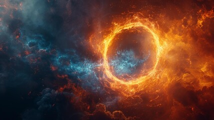 Fototapeta premium Fiery cosmic ring in outer space - generative ai