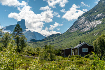 mountains Vengedalen valley close to Andalsnes and Isfjorden in Norway in summertime with sunset