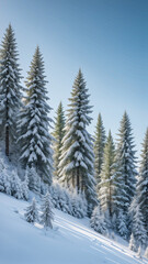 Naklejka premium A snowy landscape with fir trees