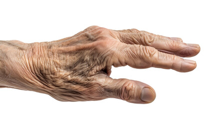 CLose-up of hand of an old man isolated on transparent background