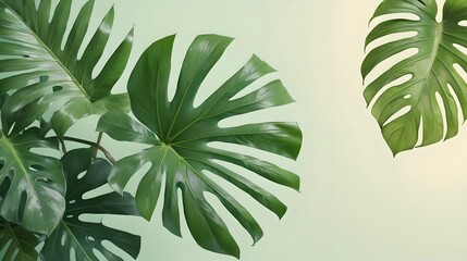 Tropical green leaves against a sunny background create a minimalist summer theme with a frame perfect for copying space images.