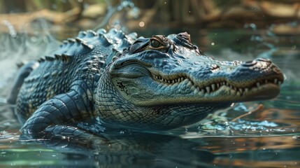 Fototapeta premium A large alligator gracefully swims in the water, showcasing the beauty of wildlife on National Wildlife Day 2024.