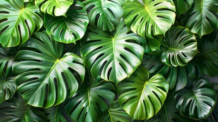 Tropical monstera leaves close-up - generative ai