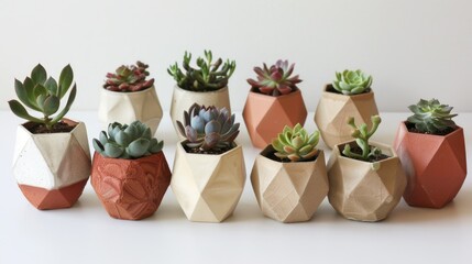 Succulent arrangement in geometric pots