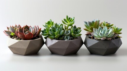 Succulent arrangement in geometric pots