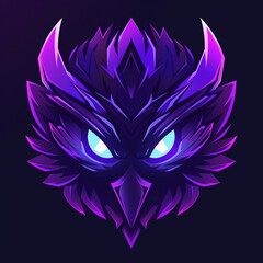 Fototapeta premium Dark Fantasy Illustration of a Glowing Owl with Intense Blue Eyes and Sharp Purple Feathers