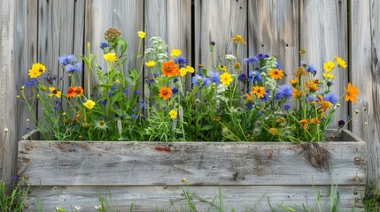 Wildflowers in a rustic wooden box display