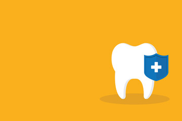 Dental Care, protection. Tooth icon and shield.	