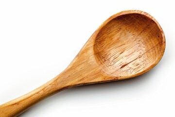 Top view of wooden spoon isolated on white background