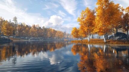 reflection of autumn trees in the lake
