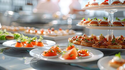 Healthy Five stars Catering buffet in luxury restaurant or at the event Delicious brunch food on plates