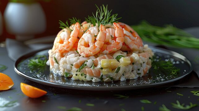 Ensaladilla rusa with shrimps and sauce