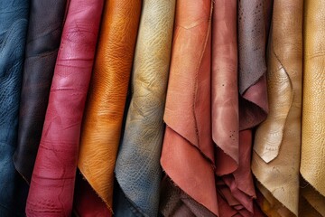 Various colors of artificial leather in horizontal patterns