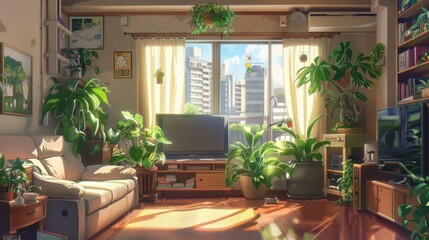 Sunlit Living Room with Abundant Plants