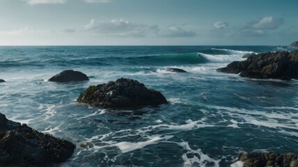Abstract ocean with rocks for gaming background 