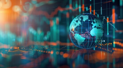 globe with economic growth lines, abstract background