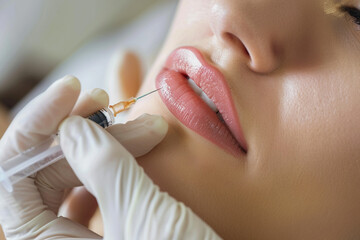 Facial aesthetics surgery cosmetology treatment. A scene of medical cosmetology treatments botox injection. Face injections in cosmetic procedure salon