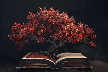 a tree growing out of a book