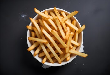 French fries or potato fries with salt taste isolated on Dark background, fast food with high calories, popular appetizer or snack.