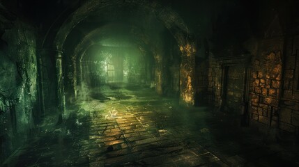 Fototapeta premium Underground dungeon, fantasy adventure tabletop role play game setting, dark and creepy background created with generative ai