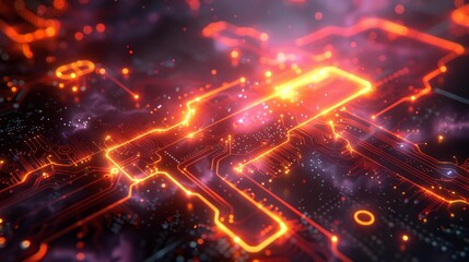 Fototapeta premium Glowing circuit board close-up - generative ai