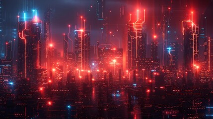 Fototapeta premium Futuristic cyberpunk cityscape - generative ai