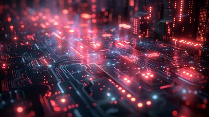 Obraz premium Futuristic digital circuit board with glowing lights - generative ai