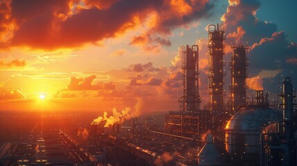 Obraz premium Industrial sunset - generative ai