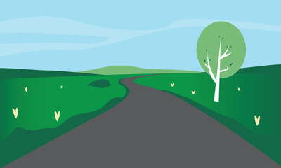  Serene Country Road, tree, moutain and sky