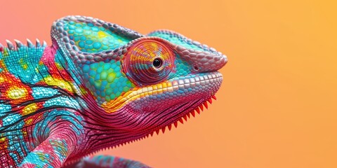 Fototapeta premium A chameleon lizard blending in with a vibrant background