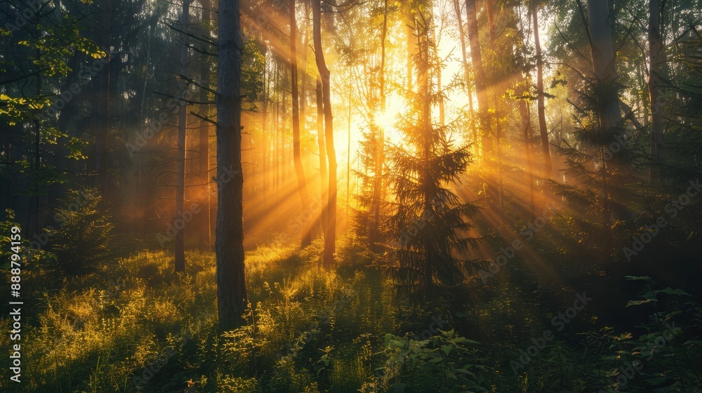 Poster sunrays through trees