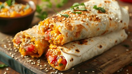 Cheesy savory burritos with sesame seeds that are delicious