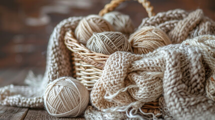 Obraz premium theme of women's crafting hobbies involving multicolored skeins, needles, and hooks